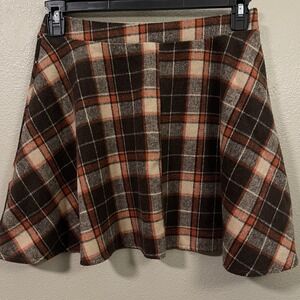 SHEIN Plaid Short Flannel Skirt Short Lined Brown Orange Preppy Academia Size M